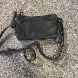 Classic Black Leather Crossbody Bag - Minimalist Women's Shoulder Bag